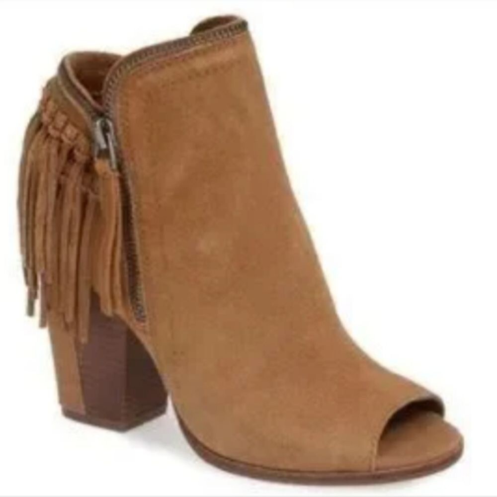 DV by Dolce Vita Josie Tan Brown Microsuede Fringe Western Ankle Boots, Sz 7.5
